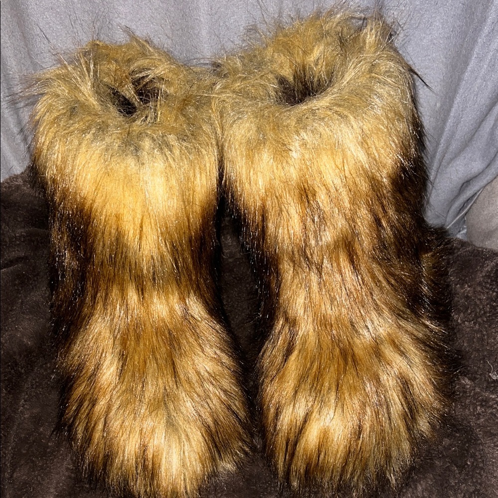 Faux Fur Boots from Wild Diva Lounge in Brown and Tan